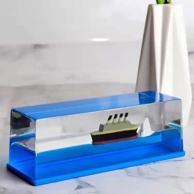 Picture of Floating Cruise Ship Drift Bottle – Acrylic Liquid Motion Desk & Car Decor | Mini Ship in a Bottle Novelty Gift