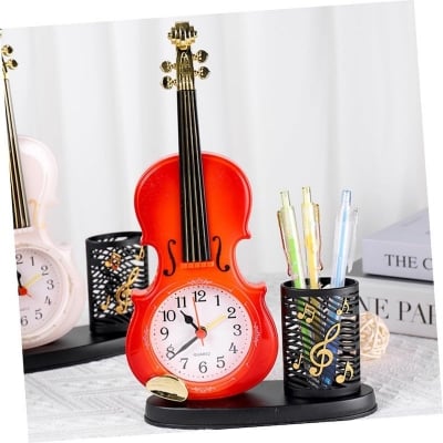 Picture of Violin-Shaped Alarm Clock with Pen Holder – Creative Musical Desk Clock for Bedroom, Living Room & Gift Decor