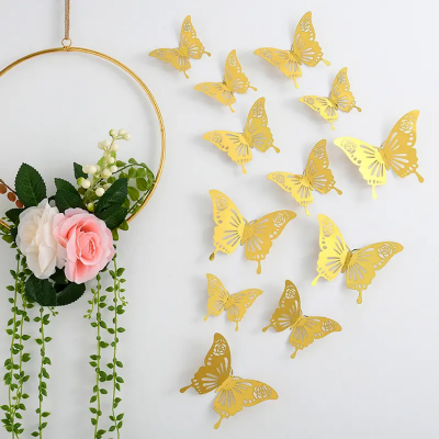Picture of 12 PCS Gold 3D Butterfly Wall Stickers – Elegant Art Decal for Room, Wedding, Party & Home Decoration
