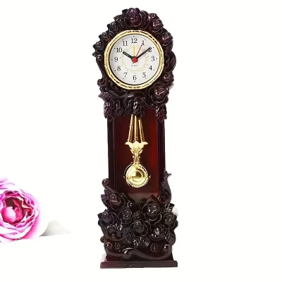 Picture of Vintage Rose Tower Desk Clock - Quartz Alarm Clock with Ornate Design, Battery-Powered (AA) for Home, Office, Study - Ideal for Bookshelf, Living Room Decor & Special Occasions like Valentine's & Easter