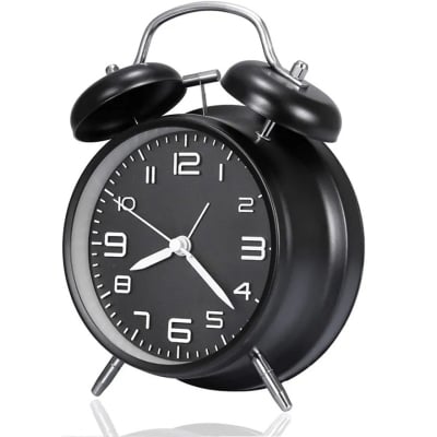Picture of 4 Inch Twin Bell Loud Alarm Clock Metal Frame 3D Dial with Backlight Battery Operate Desk Table Alarm Clock For Home and Office