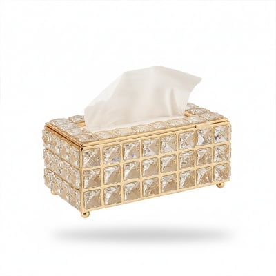 Picture of Luxury Crystal Tissue Box Holder - Elegant Gold & Silver, Square Napkin Dispenser For Living Room, Bathroom Decor & Gifts