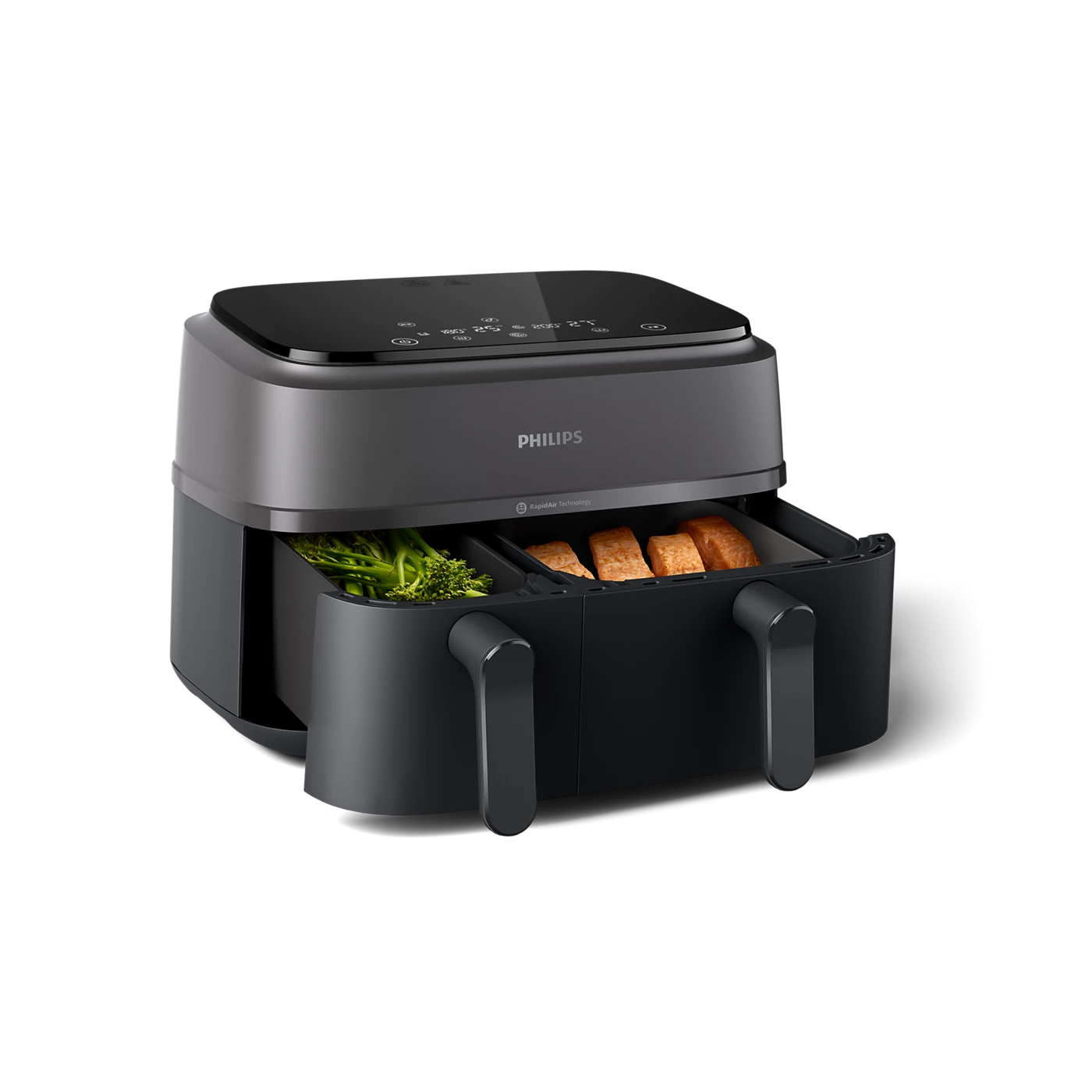Picture of "Philips Airfryer NA350/00 – Dual Drawer, 9.5 Qt (9L) Capacity *Special Feature Programmable, *Temperature Control,* Timer Product Dimensions *15""D x 17.4""W x 12.3""H*Capacity 9 Liters *Material Plastic"