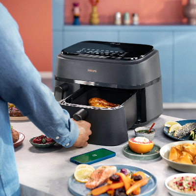 Picture of "Philips Airfryer NA350/00 – Dual Drawer, 9.5 Qt (9L) Capacity *Special Feature Programmable, *Temperature Control,* Timer Product Dimensions *15""D x 17.4""W x 12.3""H*Capacity 9 Liters *Material Plastic"