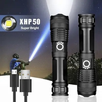 Picture of Rechargeable Zoom Led Flashlight Usb Torch Light Multicolor 