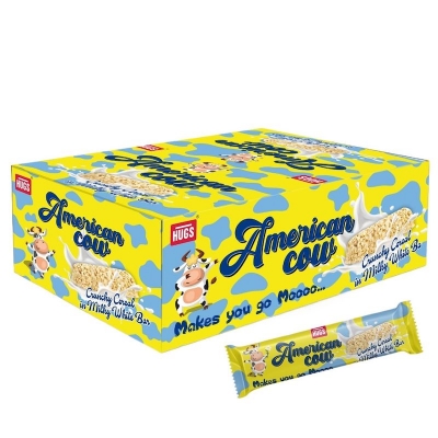 Picture of Hugs American Cow White Chocolate Cereal Bar | Oat Chocolate Milky White Bars Box (15 pcs)