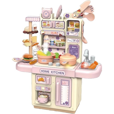 Picture of Kitchen Toys with Realistic Steam and Light 39 Piece Kitchen Accessories Set Mini Kitchen Set for Kids Pretend Play Food Toys for Boys Girls Age 3+ (Purple)
