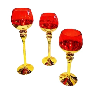 Picture of Beautiful crystal Glass Candle Holder,Ruby Red and Gold Metal Color