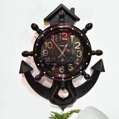 Picture of Wall Clock Pendulum Brown Decorative Carved Rustic