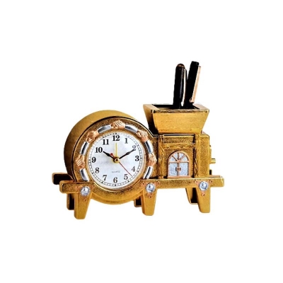 Picture of Desk Clock and Pen Holder Brass Pen Holder Clock Analog Dial Desk Clock Office Table Clock & Pen Holder