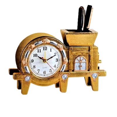 Picture of Brass Desk Clock with Pen Holder – Analog Table Clock for Office Desk, Study Table & Gift Use