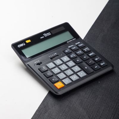 Picture of Deli 120 steps check function Tax Calculator Business office finance destop 12 digit dual power solar Black EM01020