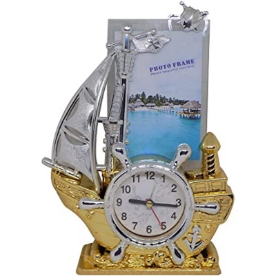 Picture of Ship Style Photo Frame with Clock for Study Table, Photo Frame Collages with Clock, 45 Gram, Multicolor, Pack of 1