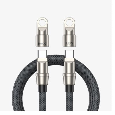 Picture of Bwoo X310 C-C USB Type-C Male to Male, 1.2 Meter, Dark Grey Charging & Data Cable With Phone Lanyard