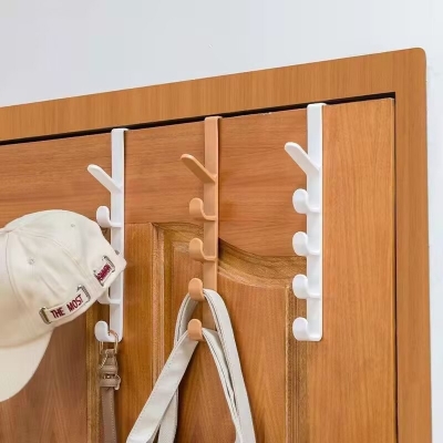 Picture of Plastic Home Storage Organization Hooks Rails Bedroom Door Hanger Clothes Hanging Rack Holder Hooks For Bags Towel