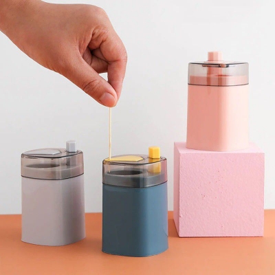 Picture of Automatic Toothpick Box Wheat Straw Toothpick Holder Container Portable Pop-up Toothpick Dispenser Storage Box