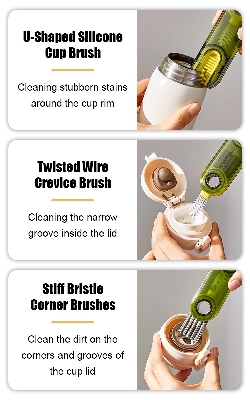 Picture of 3-in-1 Cup Brush Multi-Functional U-Shape Cup Mouth Cleaning Brush Bottle and Mug Cleaner Household Kitchen Cleaning Tool