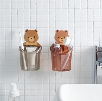 Picture of Brush Cup Wall Mounted Shaver Cartoon Self-adhesive Cups Self-draining Toothbrush Holder Bracket Restroom Essentials-Multicolor