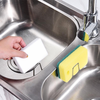 Picture of 1Pcs- Kitchen Sink Sponge Rack Drain Storage Holder Self Adhesive Stainless Steel Wire Ball Rag Brush Organizer Wall Hooks