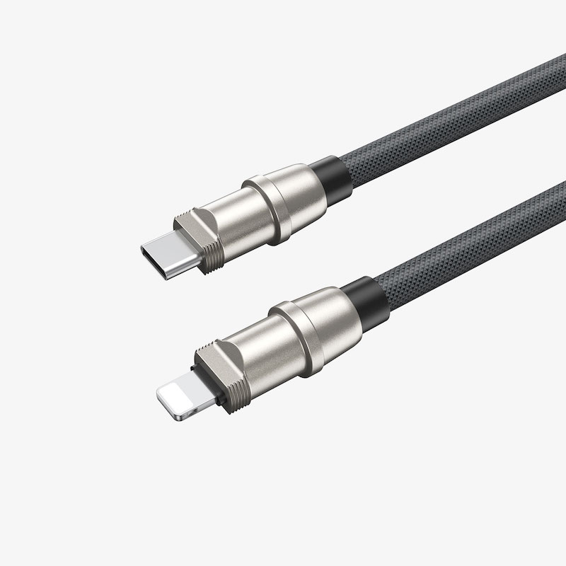 Picture of Bwoo BO-X309 USB Type-C Male to Lightning Male, 1.2 Meter, Dark Grey Charging & Data Cable With Phone Lanyard