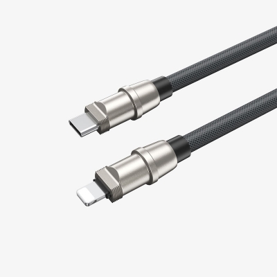 Picture of Bwoo BO-X309 USB Type-C Male to Lightning Male, 1.2 Meter, Dark Grey Charging & Data Cable With Phone Lanyard