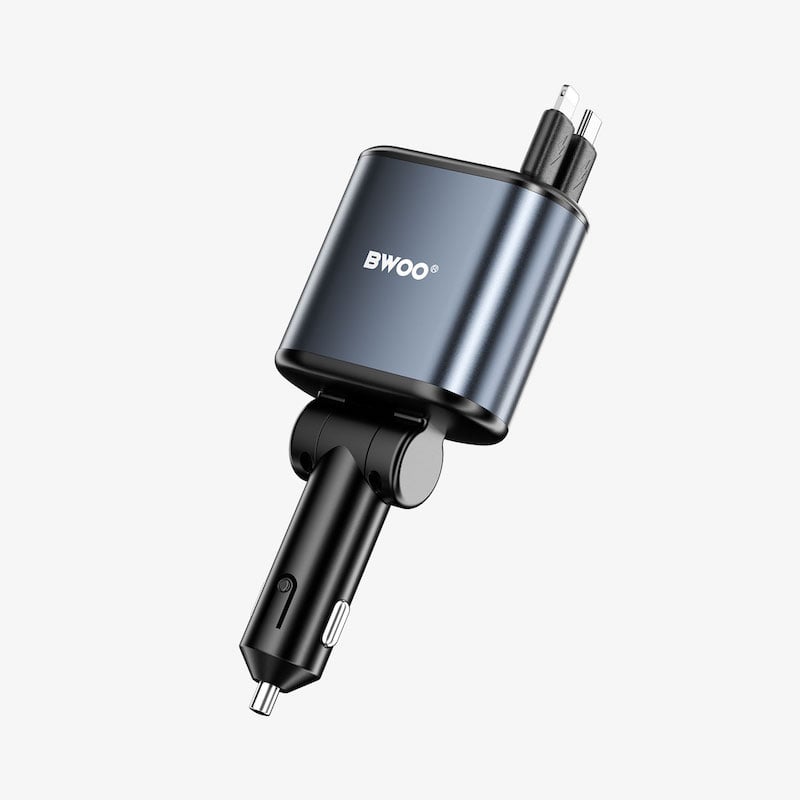 Picture of Bwoo BO-CC109 120W USB & Type-C Grey Car Charger With 2 Retractable Cables