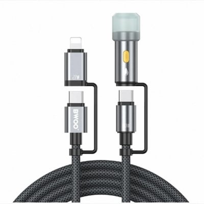 Picture of Bwoo BO-X307 USB-C Male to USB-C & Lightning Male, 1.2 Meter, Dark Grey Charging & Data Cable With Lighter