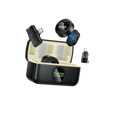 Picture of HOCO | L22 “Bright” Wireless Lavalier Microphone | Type-C Receiver + Lightning Adapter | 80mAh Mic & 600mAh Charging Case | 5–6h Use | Magnetic Clip, Plug-and-Play | For Android & iPhone