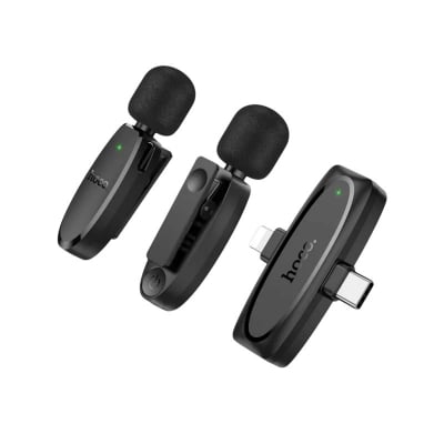 Picture of Hoco L15 Crystal iP + Type‑C Dual‑Mic Lavalier Wireless Microphone | 360° HD Pickup | 6 h Battery | 15 ms Low‑Latency | USB‑C Charging & Phone‑Charge | Noise‑Reduction DSP
