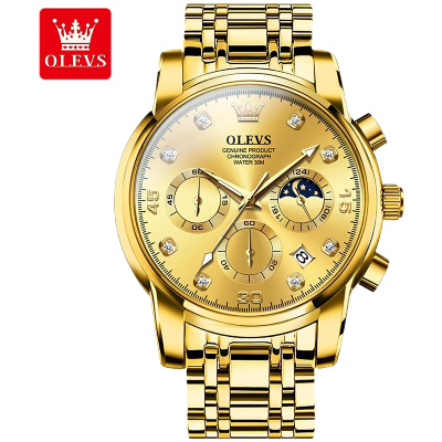 Picture of OLEVS Men's Watch Waterproof Diamond set Dial Chronograph Luminous Calendar Stainless Steel Strap with Gift Box