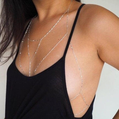 Picture of Layer Crystal Body Chain Rhinestone Bra Beach Bikini Chains Harness Chain Party Nightclub Body Jewelry for Women and Girls