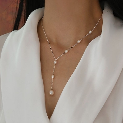 Picture of Elegant Pearl Tassel Necklace For Women Party Wedding Necklace Vogue Jewellery Girls Gift