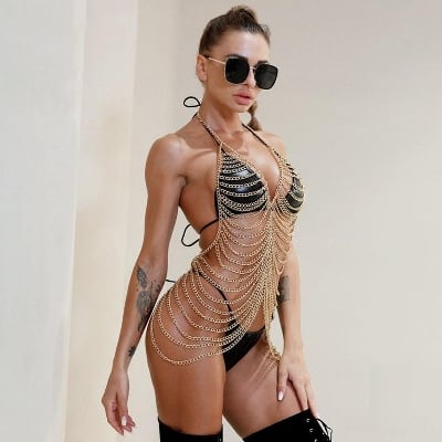 Picture of Stylish women body jewellery chain play suit body jewellery chain