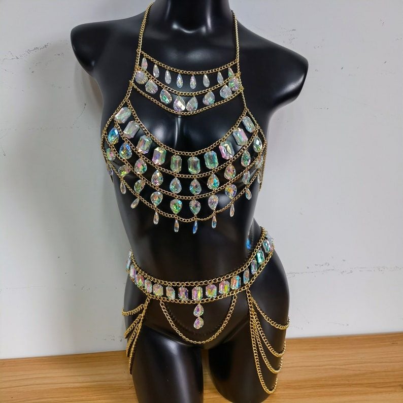 Picture of Premium Quality - Multicolor crestal made body jewellery top to bottom fashion bikini chain dress for Angel - Trend and Need full