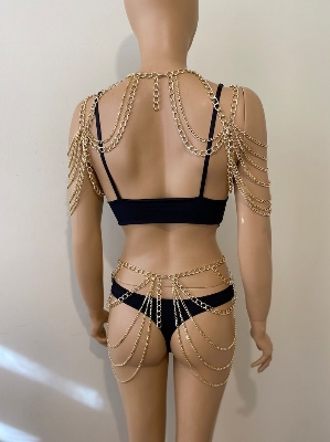 Picture of Easily Usable - Gold Halter Bralette Body Chain Harness fashion jewellery for women - Easy To maintain - Understated Sophistication