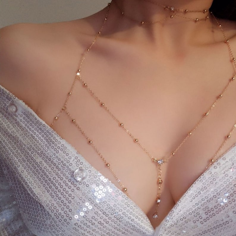 Picture of Stylish Women's Body Jewelry Beachwear Chain Necklace Gold Plated with Adjustable Clasp