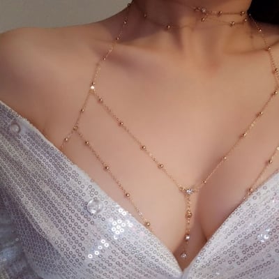 Picture of Stylish Women's Body Jewelry Beachwear Chain Necklace Gold Plated with Adjustable Clasp