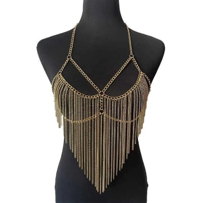 Picture of Elevate your style with this stylish women's bodyMesh Bralette Underwear Jewelry for Women Bling Gold Silver Color Body Chain Harness Waist Jewellery Party