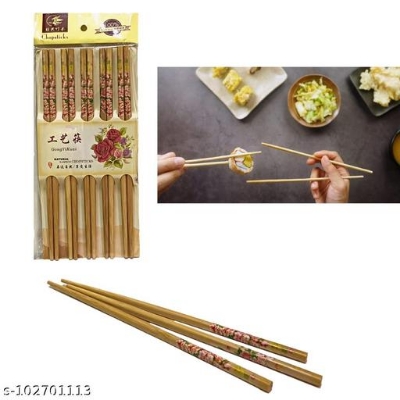 Picture of Set of 10 Pairs Designer Natural Round Bamboo Reusable Chopsticks, Size 9.5 Inch