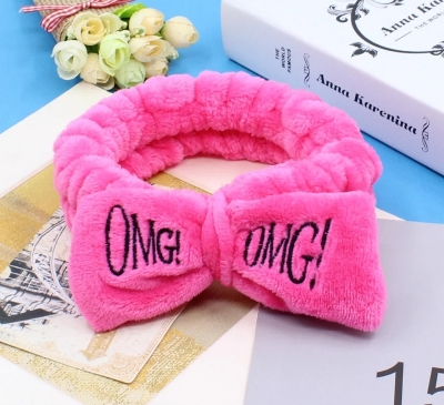 Picture of OMG Letter Coral Fleece Wash Face Bow Hairbands For Women Girls Headbands Headwear Hair Bands Turban Hair Accessories