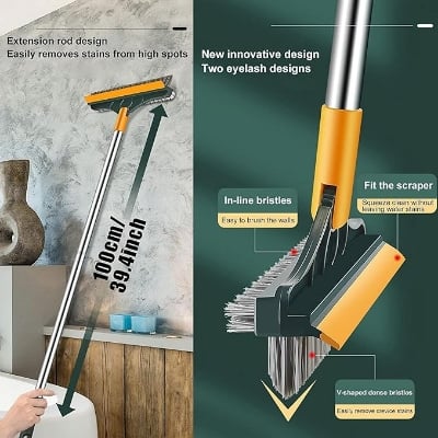 Picture of 3 in 1 Tiles cleaning brush with long handle and wipers