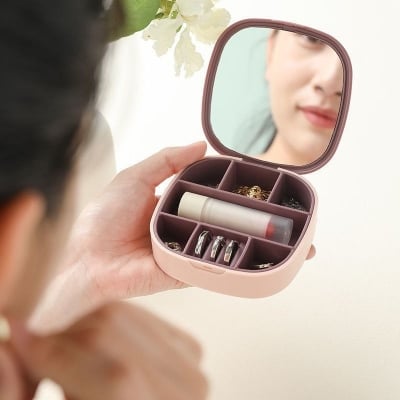 Picture of Luxury Mini Jewel Box with mirror / Jewelery Organizer Storage Box / Portable Jewel Box for Travel / Jewellery box for Necklace Ring Earring Case