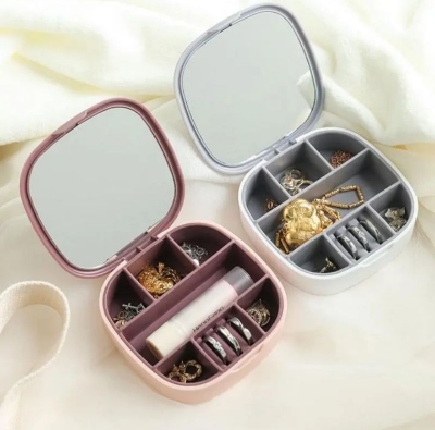 Picture of Luxury Mini Jewel Box with mirror / Jewelery Organizer Storage Box / Portable Jewel Box for Travel / Jewellery box for Necklace Ring Earring Case