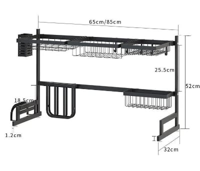 Picture of Premium 85cm Kitchen Shelf Organizer Dish Drying Rack Over Sink Utensils Holder Bowl Dish Draining Shelf Kitchen Storage Countertop Organizer
