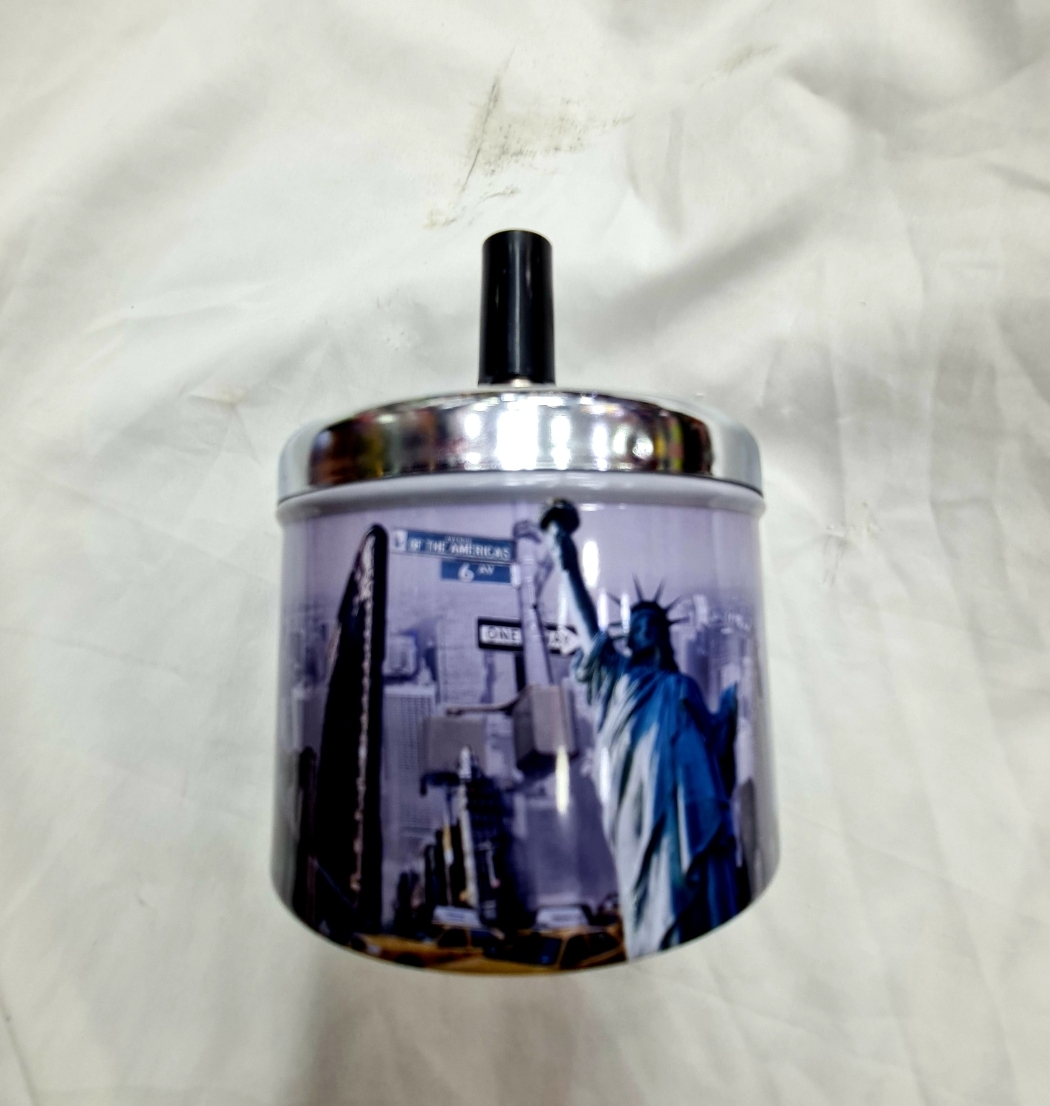 Picture of Car Creative Tyre Hub Rotating Style Fashion Ash Tray Alloy Round Smokeless Press Up Ashtray