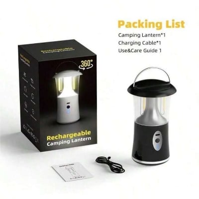 Picture of One multi-functional multi-color LED camping lamp with three outdoor lights, 360 degree rotating emergency lighting and also foldable