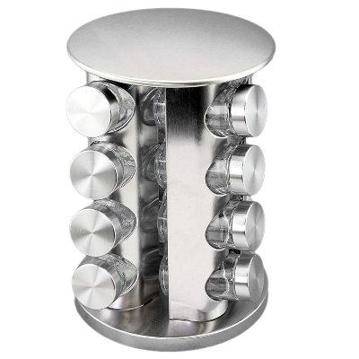 Picture of Spice Rack With 16 Jars, Countertop Spice Tower, Round Spice Rack, Countertop Spice Rack, Revolving Spice Rack Organizer for Seasoning Dried Herbs -16 Spice Jars (Stainless Steel)