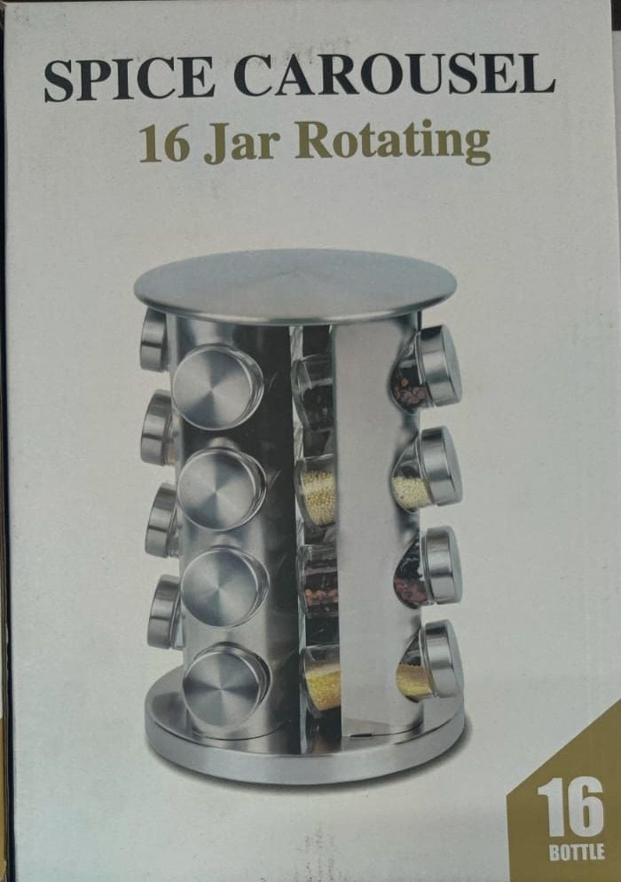 Picture of Spice Rack With 16 Jars, Countertop Spice Tower, Round Spice Rack, Countertop Spice Rack, Revolving Spice Rack Organizer for Seasoning Dried Herbs -16 Spice Jars (Stainless Steel)