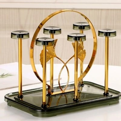 Picture of SS Glass Holder With Drainer, Glass Stand Cup Holder With Water Tray Kitchen Accessories Home Storage Rack For Living & Dinning Room