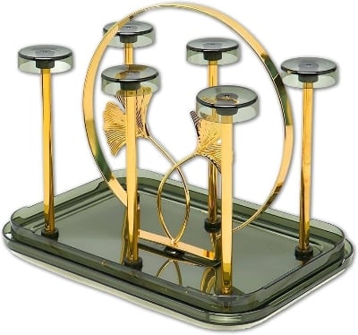 Picture of SS Glass Holder With Drainer, Glass Stand Cup Holder With Water Tray Kitchen Accessories Home Storage Rack For Living & Dinning Room